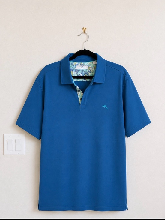 Tommy Bahama Other - EUC Tommy Bahama Teal Blue Short Sleeve Polo with Island-Print Placket